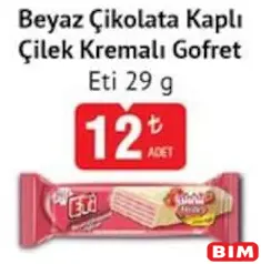 ETİ BEYAZ ÇİKOLATA KAPLI ÇİLEK KREMALI GOFRET 29 G